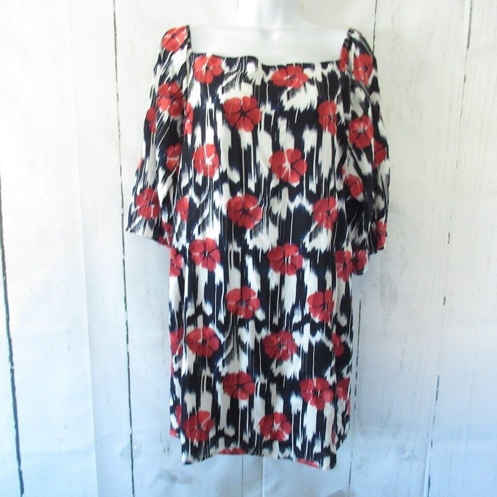 Trina Turk Dress M Medium Blue Ikat Floral Embroidered On Off Shoulder